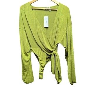 ASOS DESIGN slinky wrap over bodysuit in olive NWT Sz 6